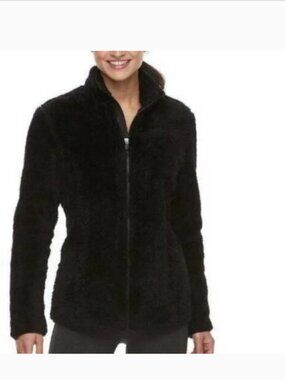 FILA Sport Fleece Jacket Womens L Black Zip Front Moisture Wicking Sherpa